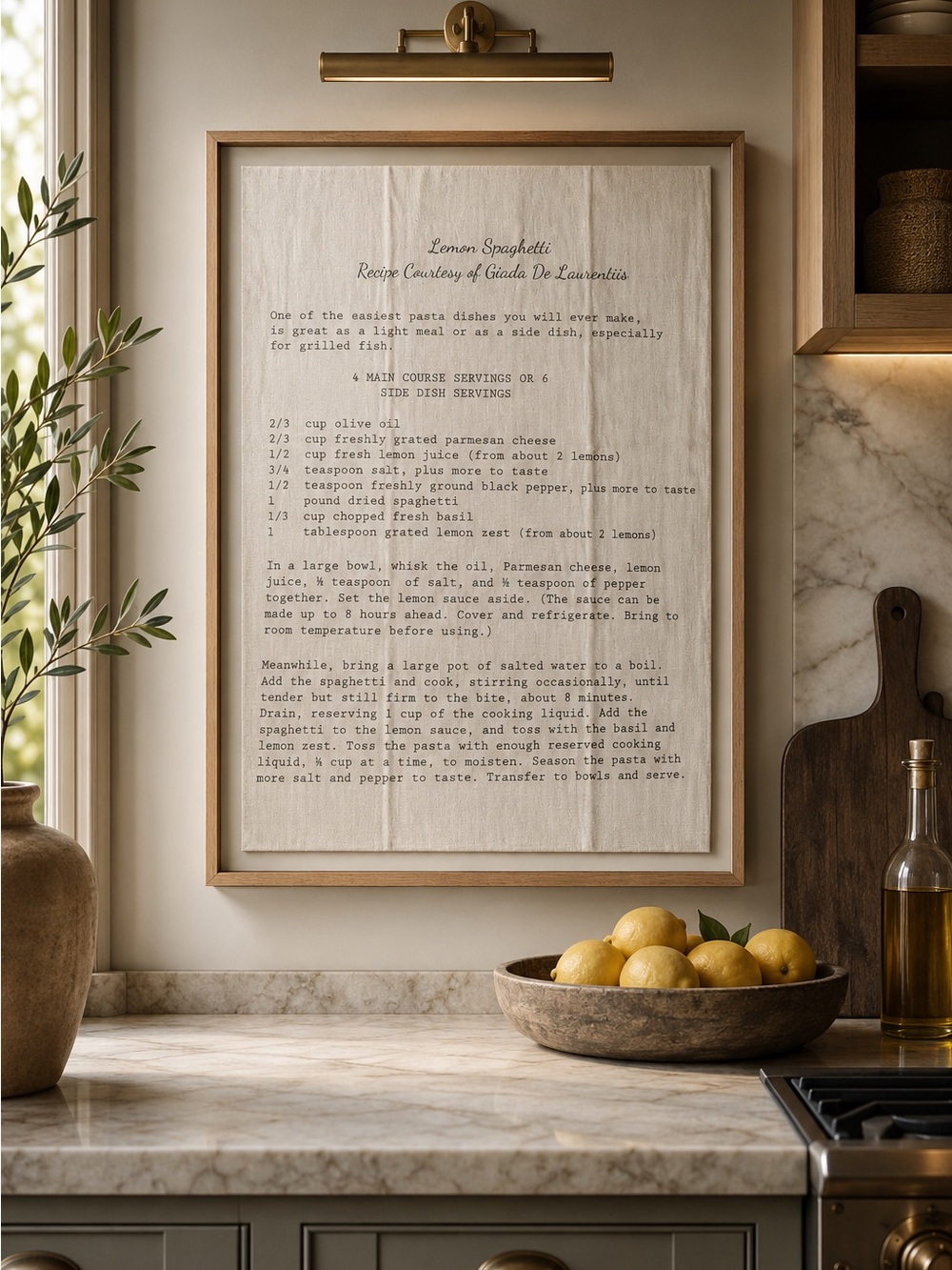 GIADA DE LAURENTIIS Lemon Spaghetti Recipe Flour Sack Fabric Wall Art#04252610